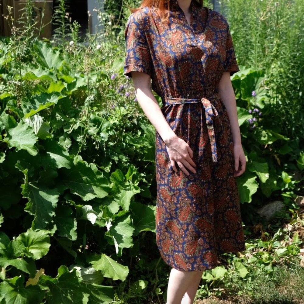VINTAGE Belted Paisley Print Dress by Sears